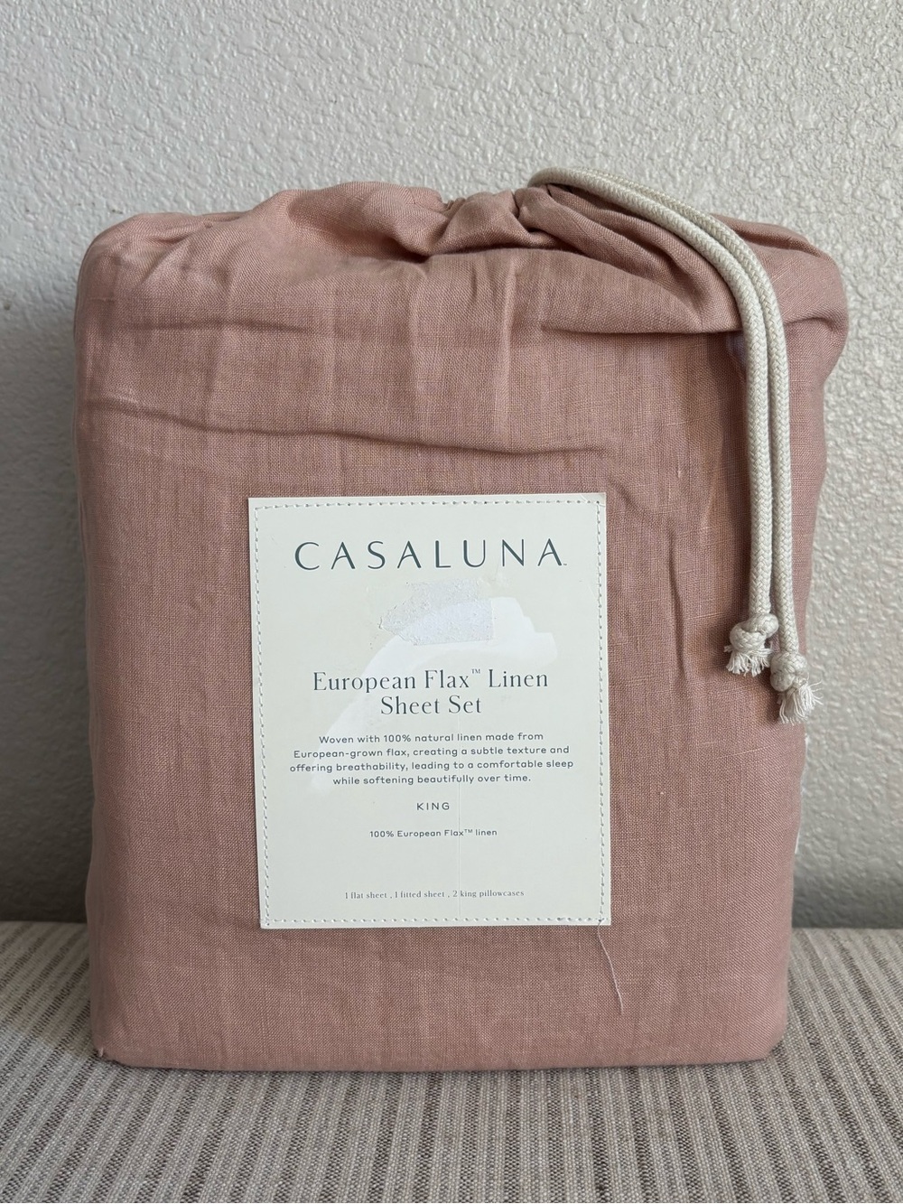 NWT King 100% Linen Sheet Set Light Adobe Clay - Casaluna